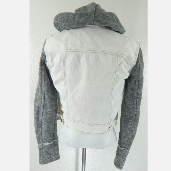 Free People White Distressed Hooded Denim Jacket - Picture 3 of 3